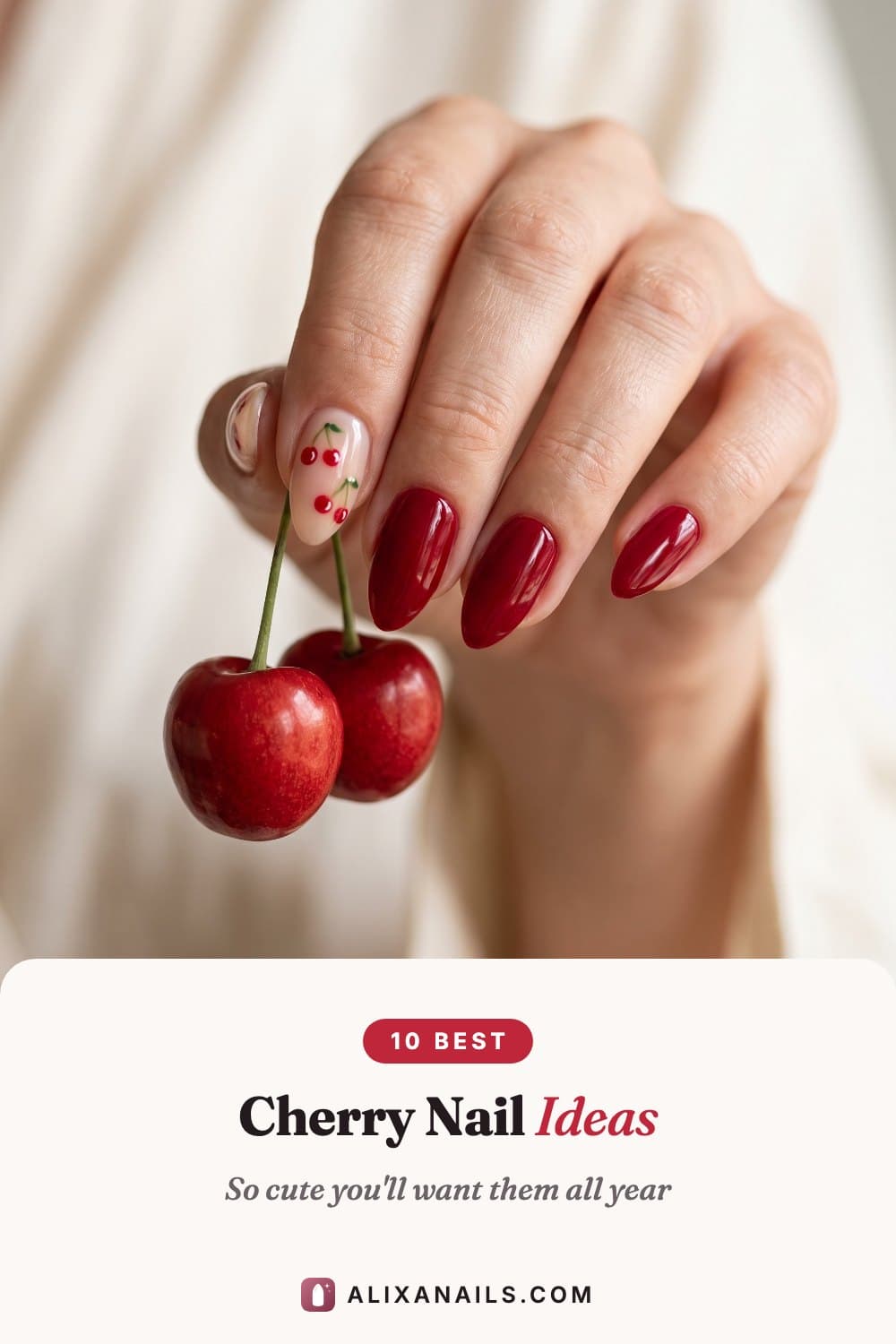 10 Cherry Nail Ideas — so cute you'll want them all year, alixanails.com