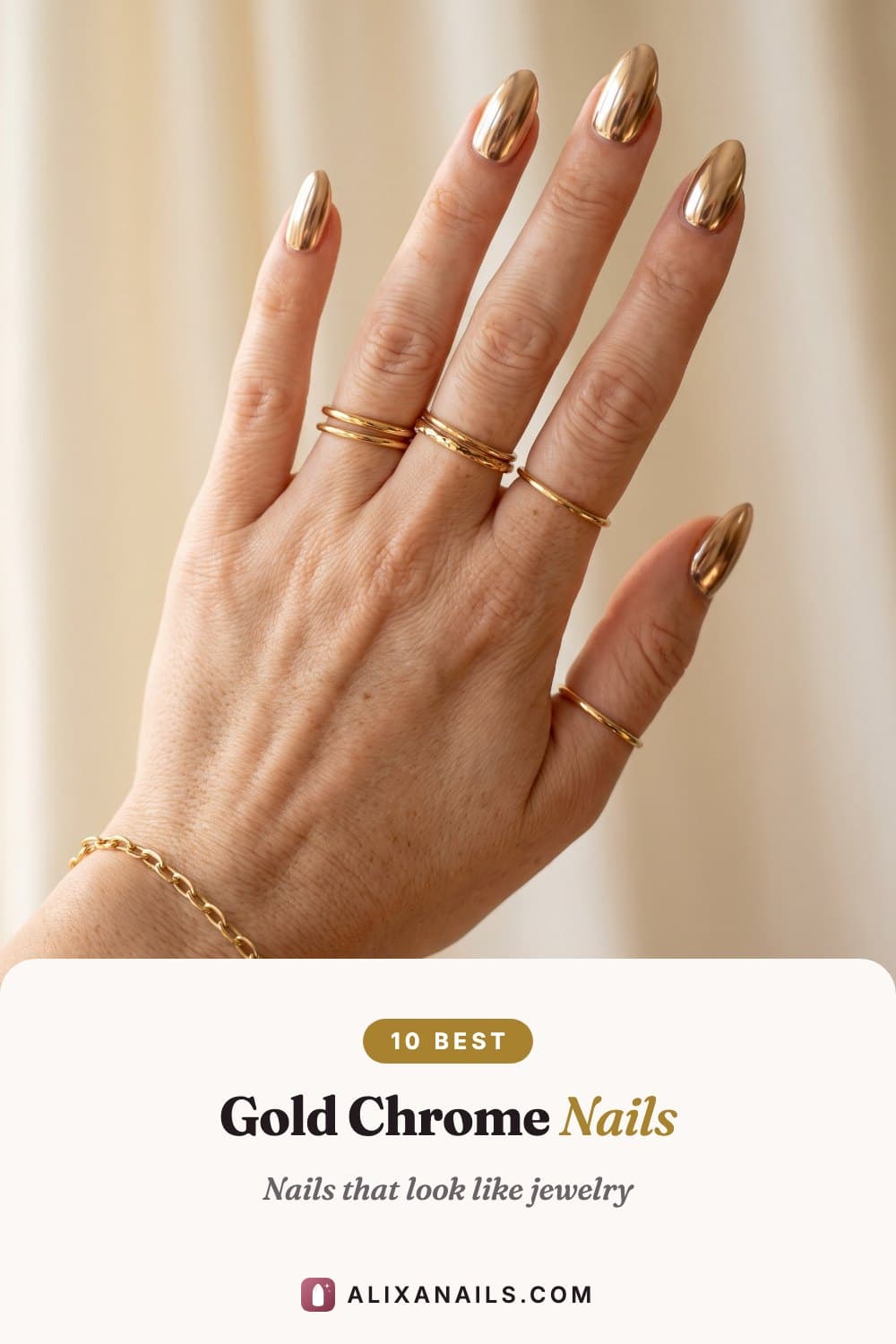 10 Gold Chrome Nail Ideas — nails that look like jewelry, alixanails.com