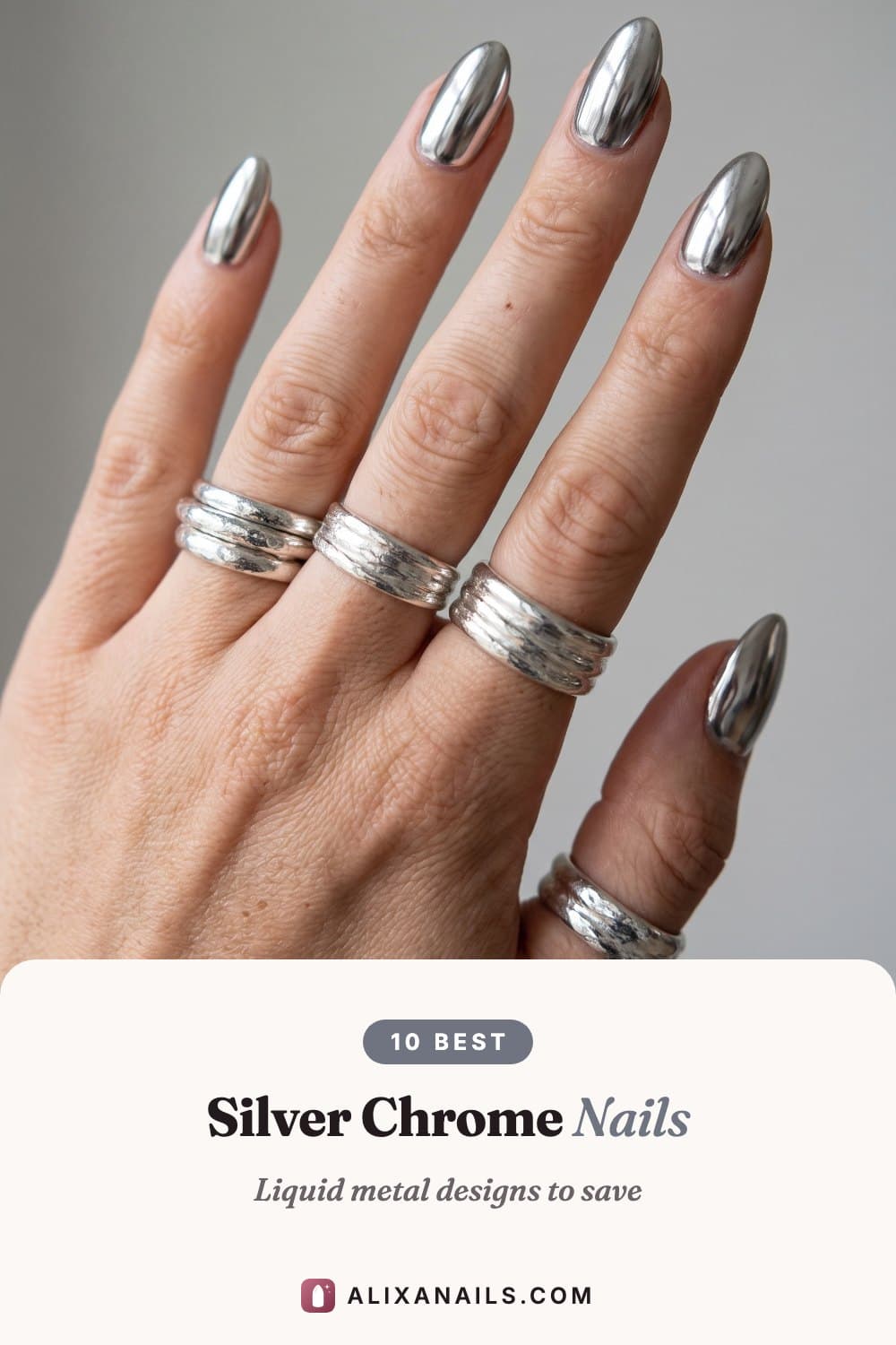 10 Silver Chrome Nail Ideas — liquid metal designs, alixanails.com