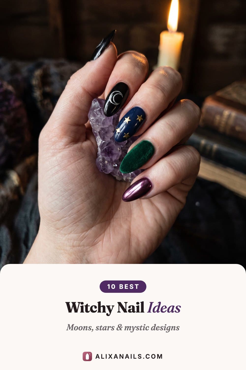 10 Best Witchy Nail Ideas — moons, stars and mystic designs, alixanails.com
