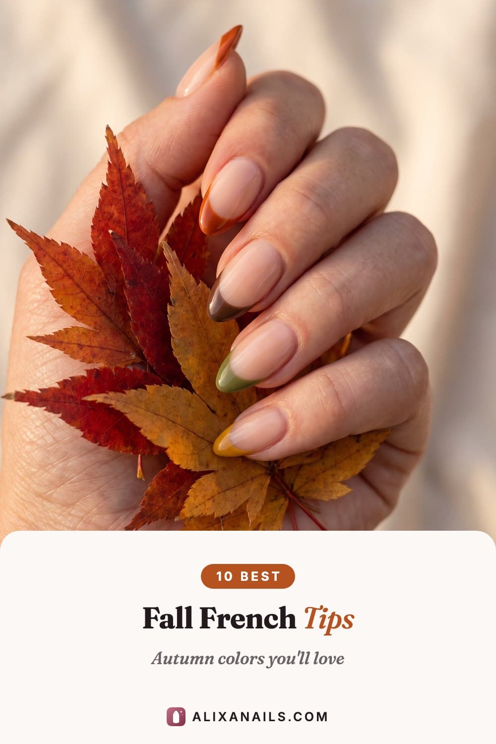 10 Fall French Tip Nails — autumn colors you'll love, alixanails.com