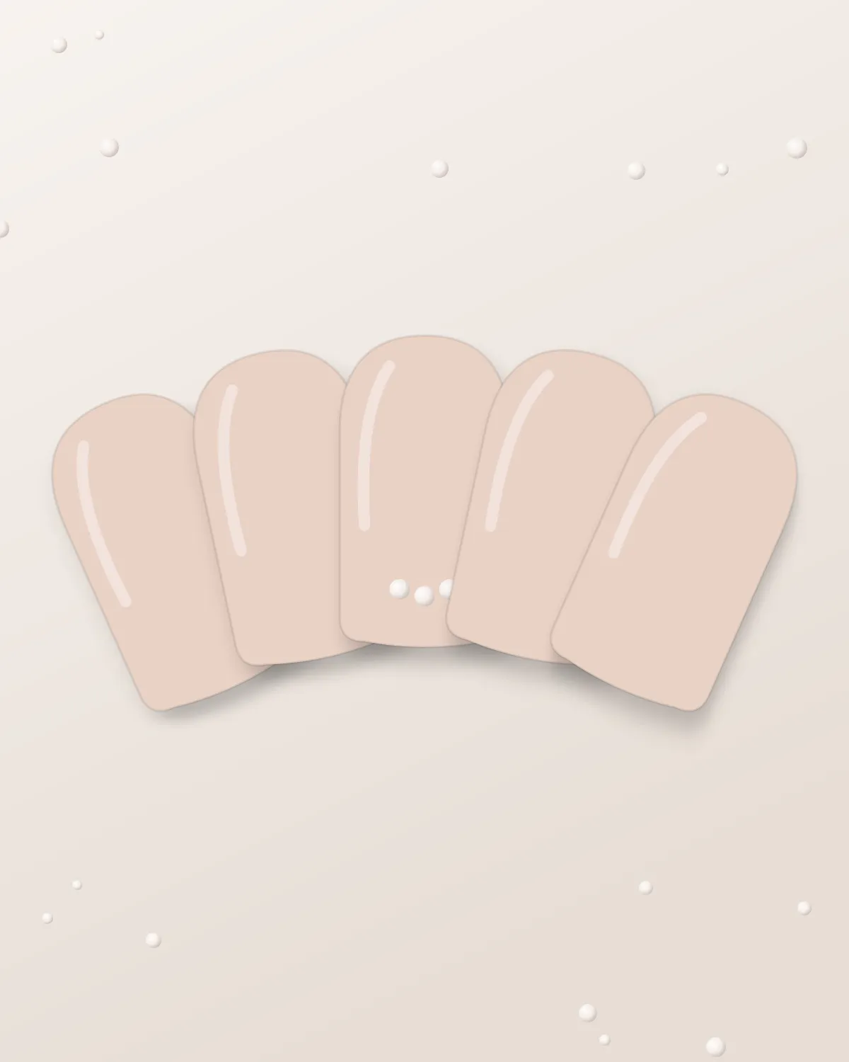 Glossy milky nude oval nails with a pearl accent nail on a soft greige background