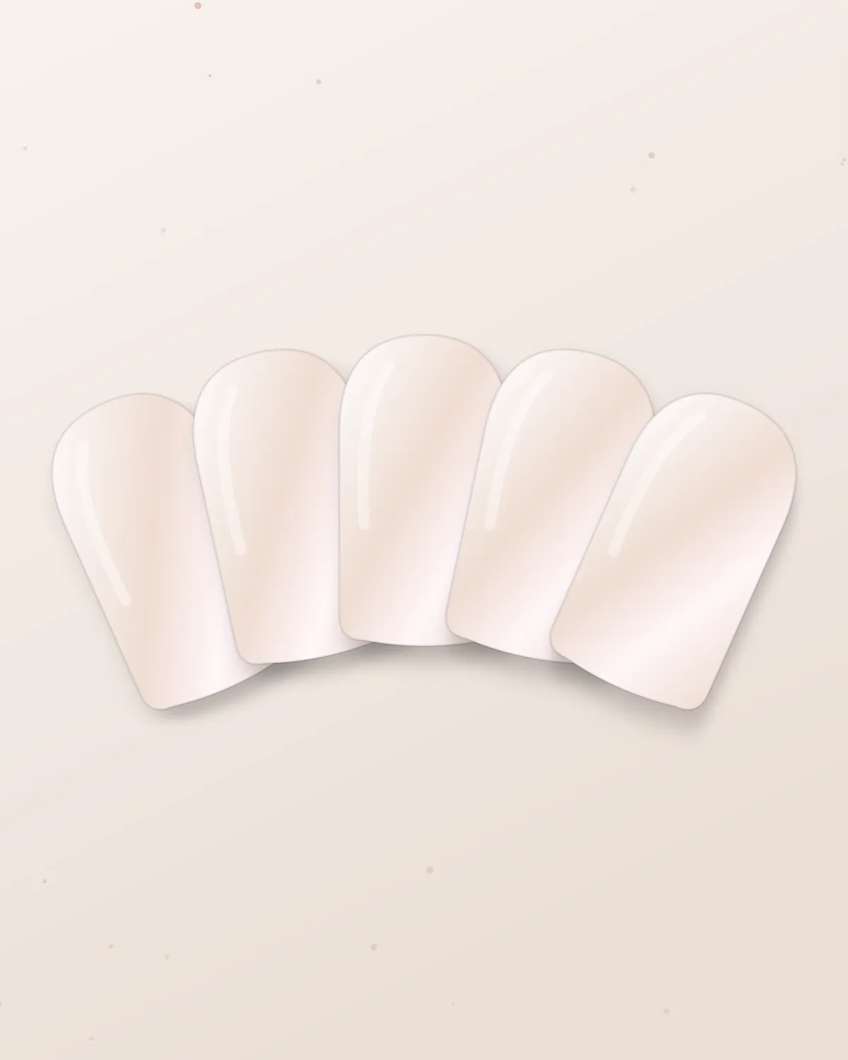 Glazed neutral oval nails with a soft pearly finish on a warm beige background