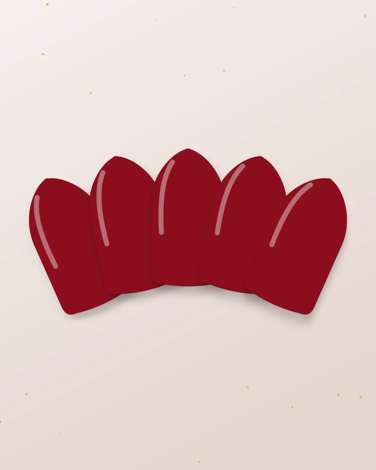 Deep classic red almond nails with a glossy finish on a warm neutral background