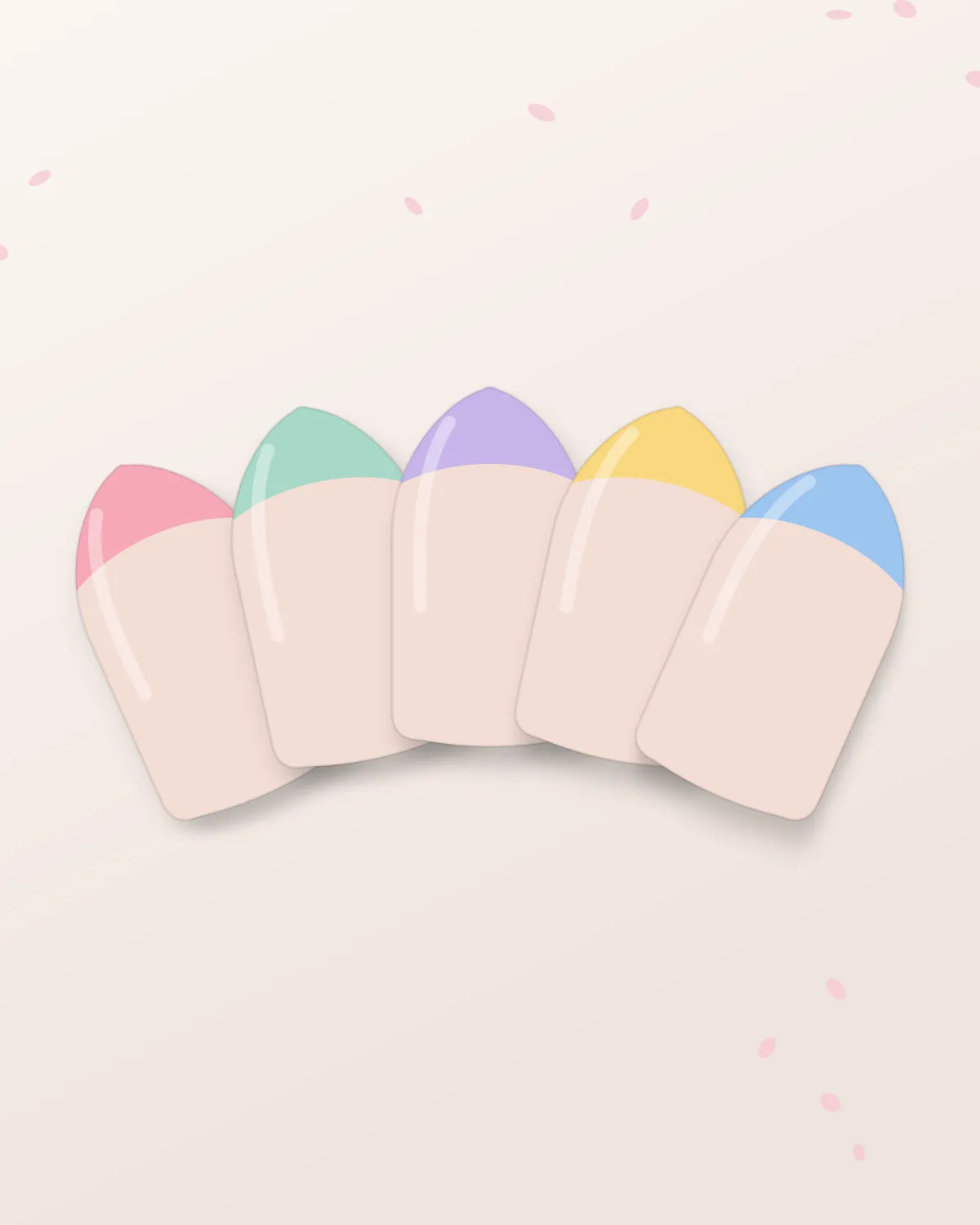 Pastel rainbow French tip almond nails in pink, mint, lilac, yellow and blue on a nude base