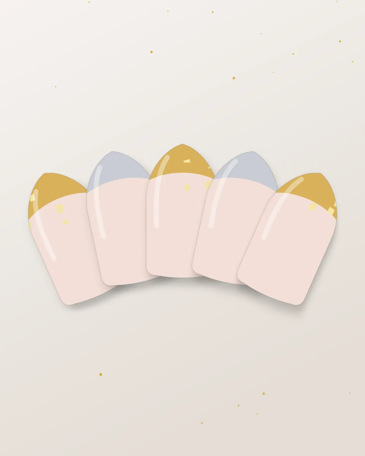 Gold and silver chrome French tip almond nails with gold foil on a nude base